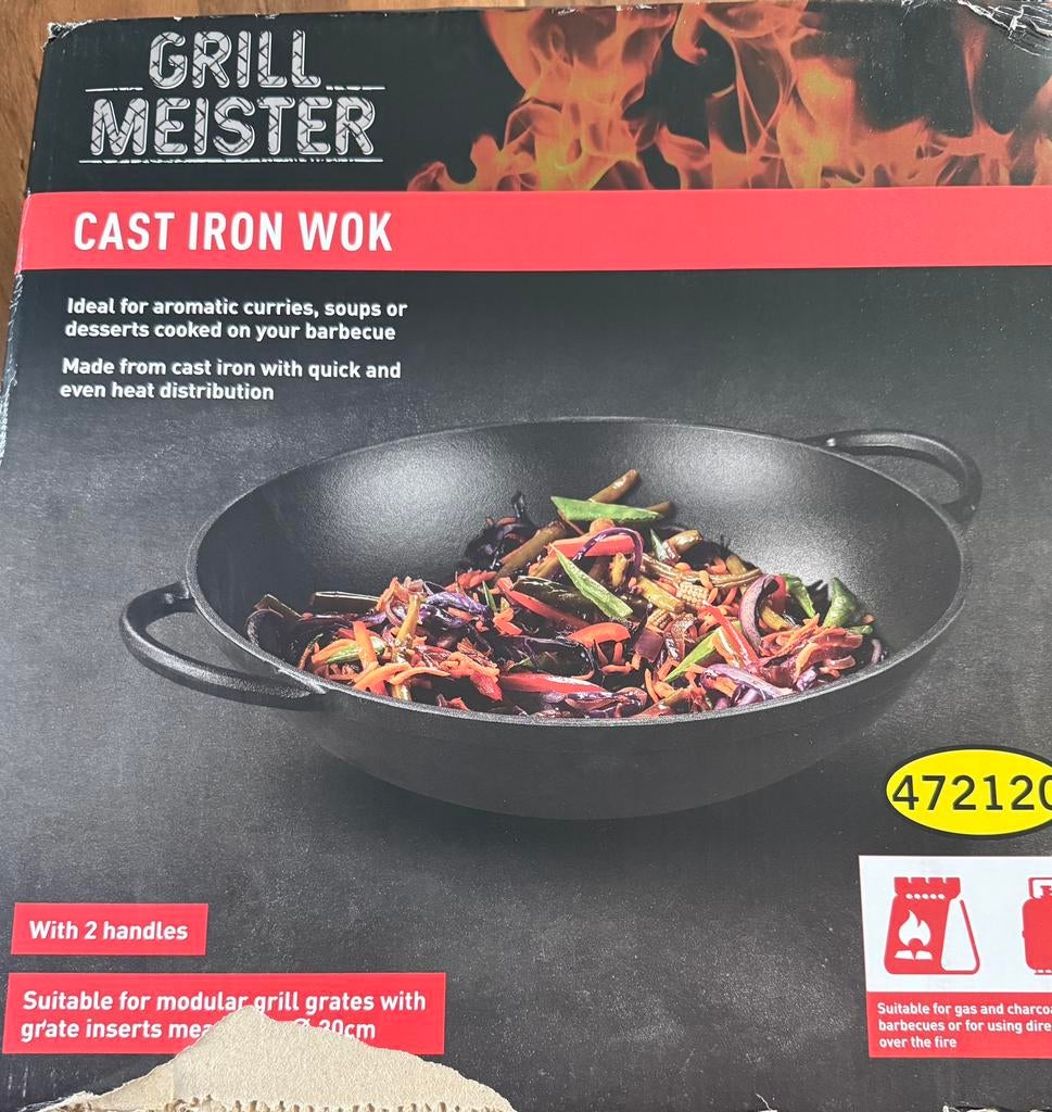 Gietijzeren wok pan Cast iron wok Grill meister 30cm NIEUW, Ophalen of Verzenden, Zo goed als nieuw