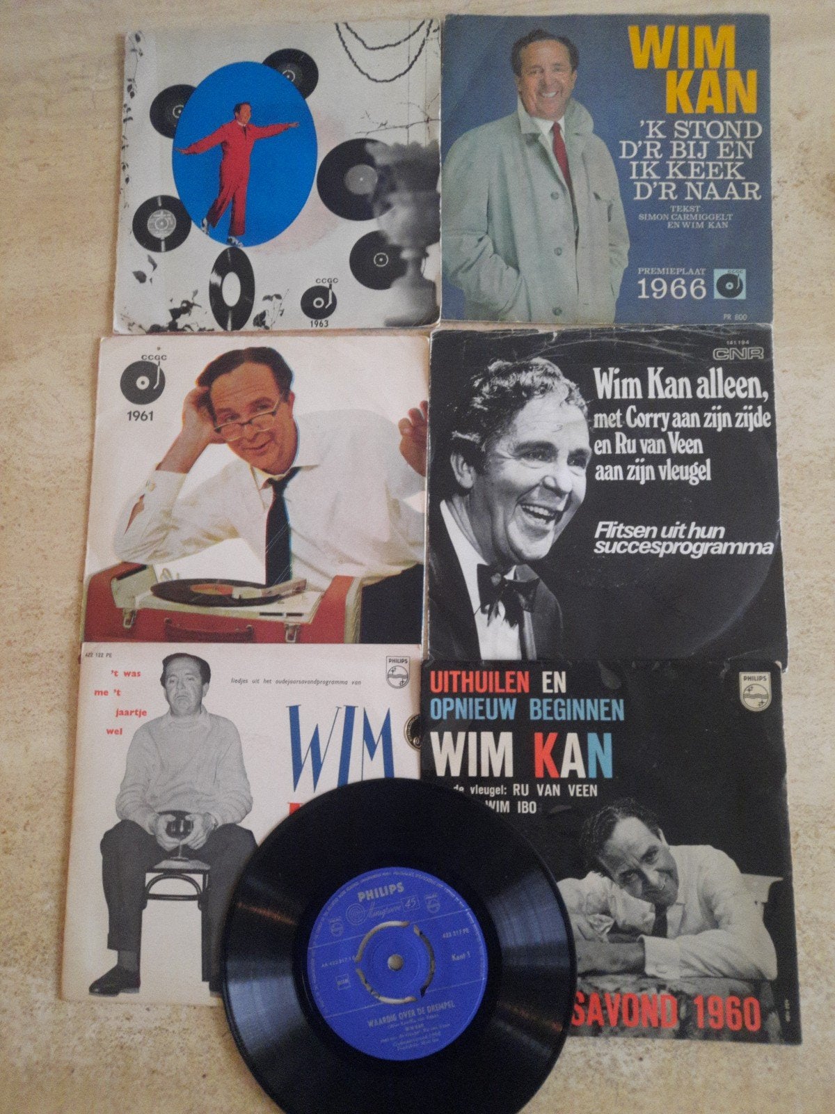 7x vinyl singels van Wim Kan, Cd's en Dvd's, Vinyl | Nederlandstalig, Ophalen of Verzenden, Zo goed als nieuw, Overige formaten