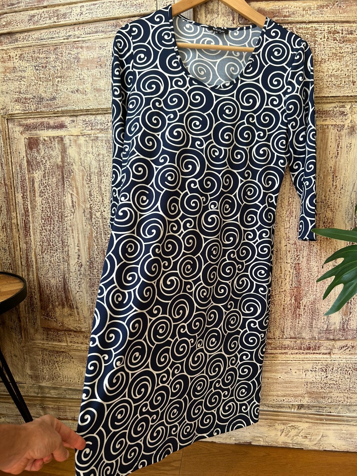 Ivy Beau blauw wit jurkje maat 38 travelstof, Ophalen of Verzenden, Zo goed als nieuw, Maat 38/40 (M), Blauw