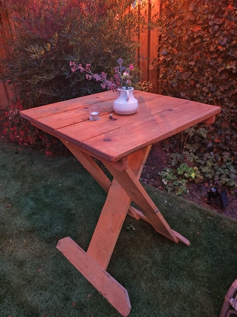Steigerhouten statafels (vierkant en rond) - te huur, Ophalen, Gebruikt