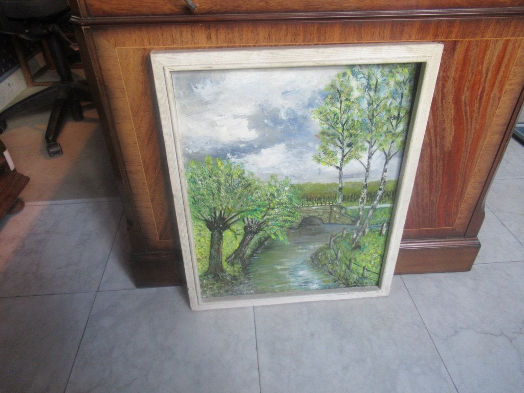 Polderlandschap  Gesigneerd, Doek, Realistisch, Ophalen of Verzenden, Landschap