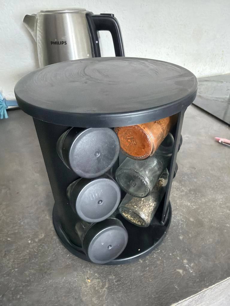 Draaiend kruidenrek met 9 potjes - Zwart, Huis en Inrichting, Keuken | Keukenbenodigdheden, Ophalen, Kunststof, Zwart, Overige merken