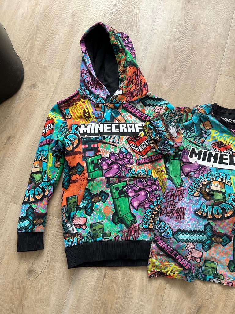 Minecraft hoodie & t-shirt - maat 128, Ophalen of Verzenden, Gebruikt, Jongen, Shirt of Longsleeve
