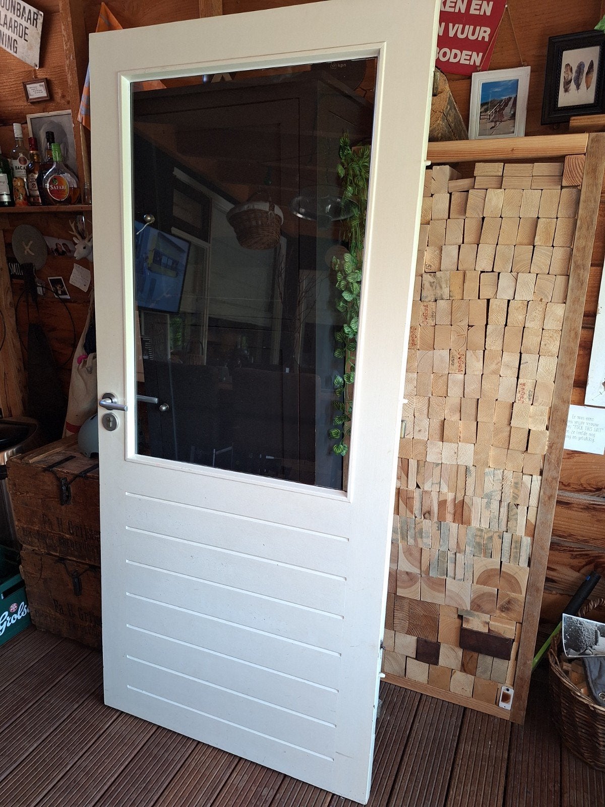 Hardhouten buitendeur met glas, 2025x905 mm, Ophalen, Gebruikt, 200 tot 215 cm, Glas