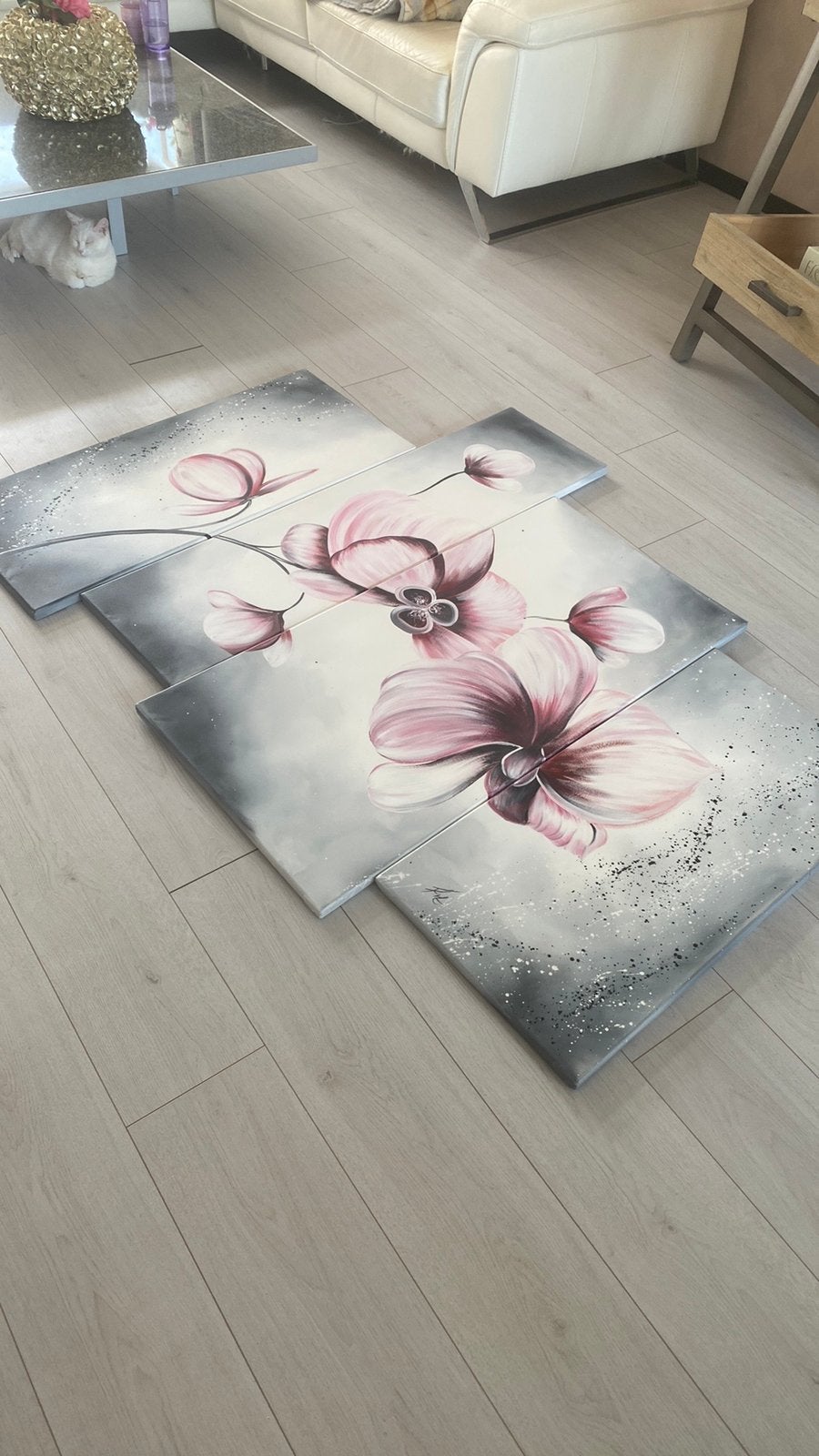 Vierluikschilderij orchidee, Ophalen, Ophangklaar, Bloemen
