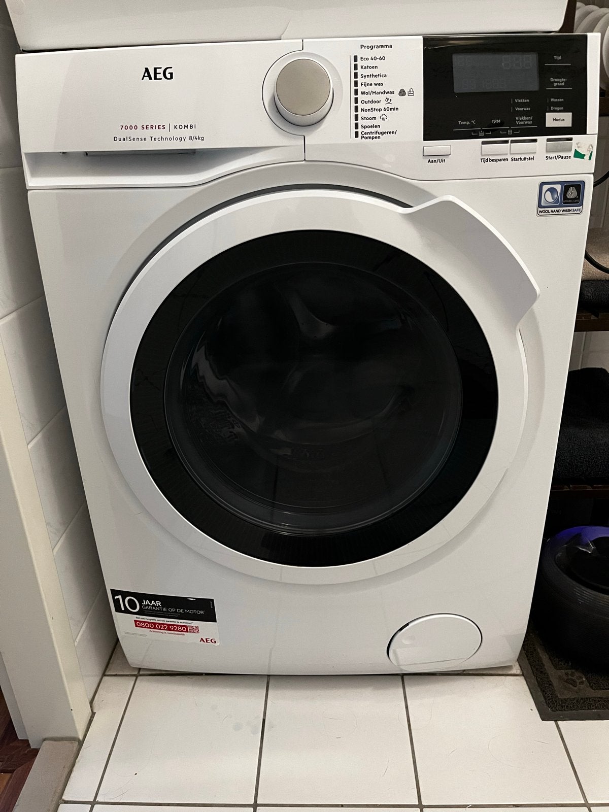 AEG 7000 Series Was/Droog Combinatie 8kg DualSense, 8 tot 10 kg, Ophalen, Gebruikt, 85 tot 90 cm