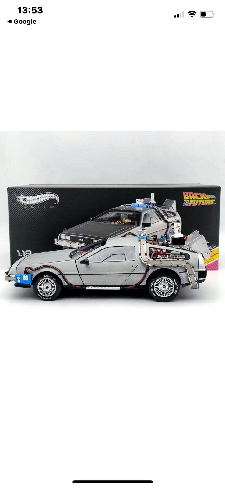Hot Wheels 1/18 Elite Back To The Future Time Machine, Ophalen of Verzenden, Nieuw, Film, Beeldje, Replica of Model