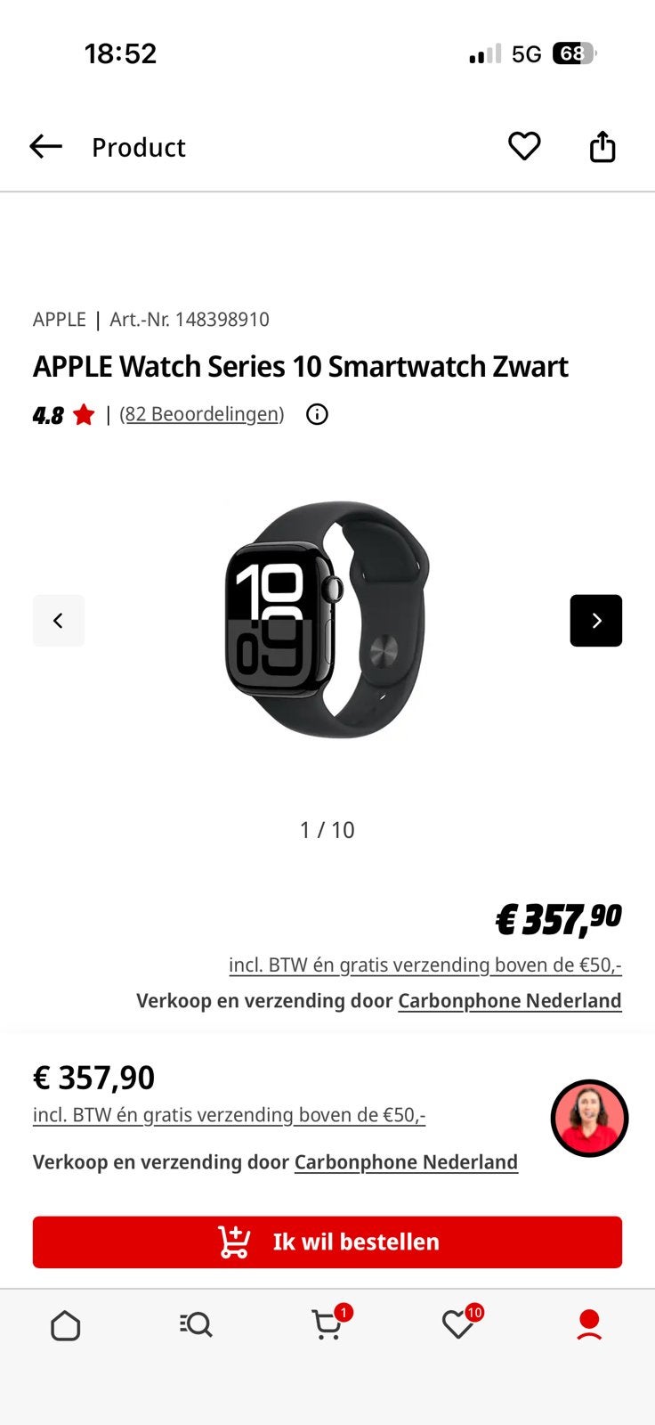 Apple watch 10, Ophalen, Zwart, IOS, Nieuw