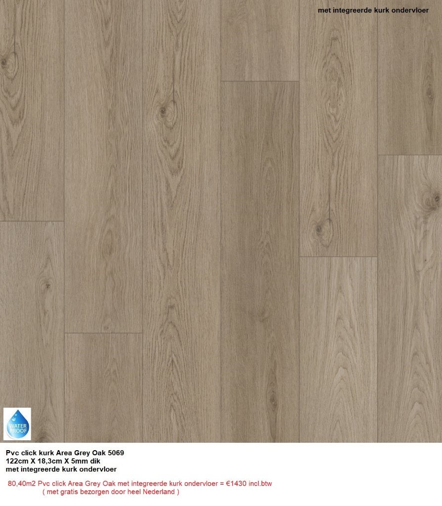81,40m2 Pvc click Grey Oak integreerde kurk ondervloer=€1430
