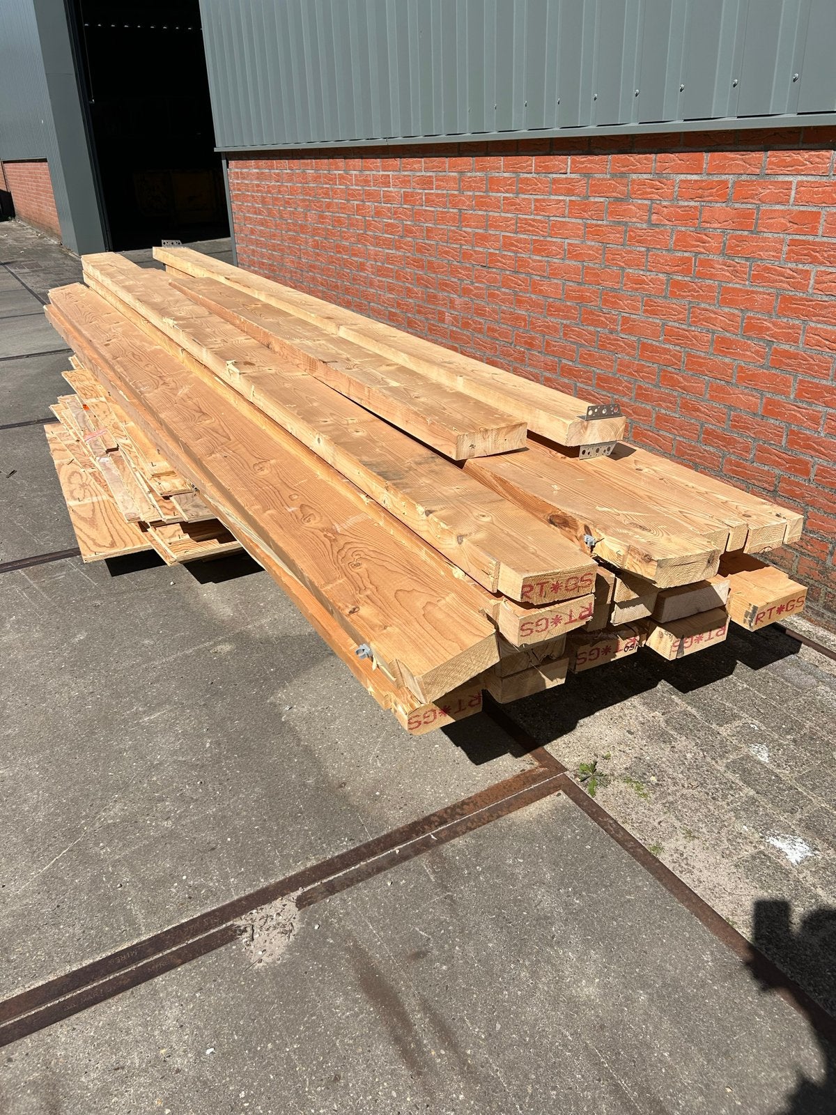 Geschaafde Houten liggers 7x22cm, 4,45m lang, Doe-het-zelf en Verbouw, Hout en Planken, Ophalen, Gebruikt, Balk, Overige houtsoorten