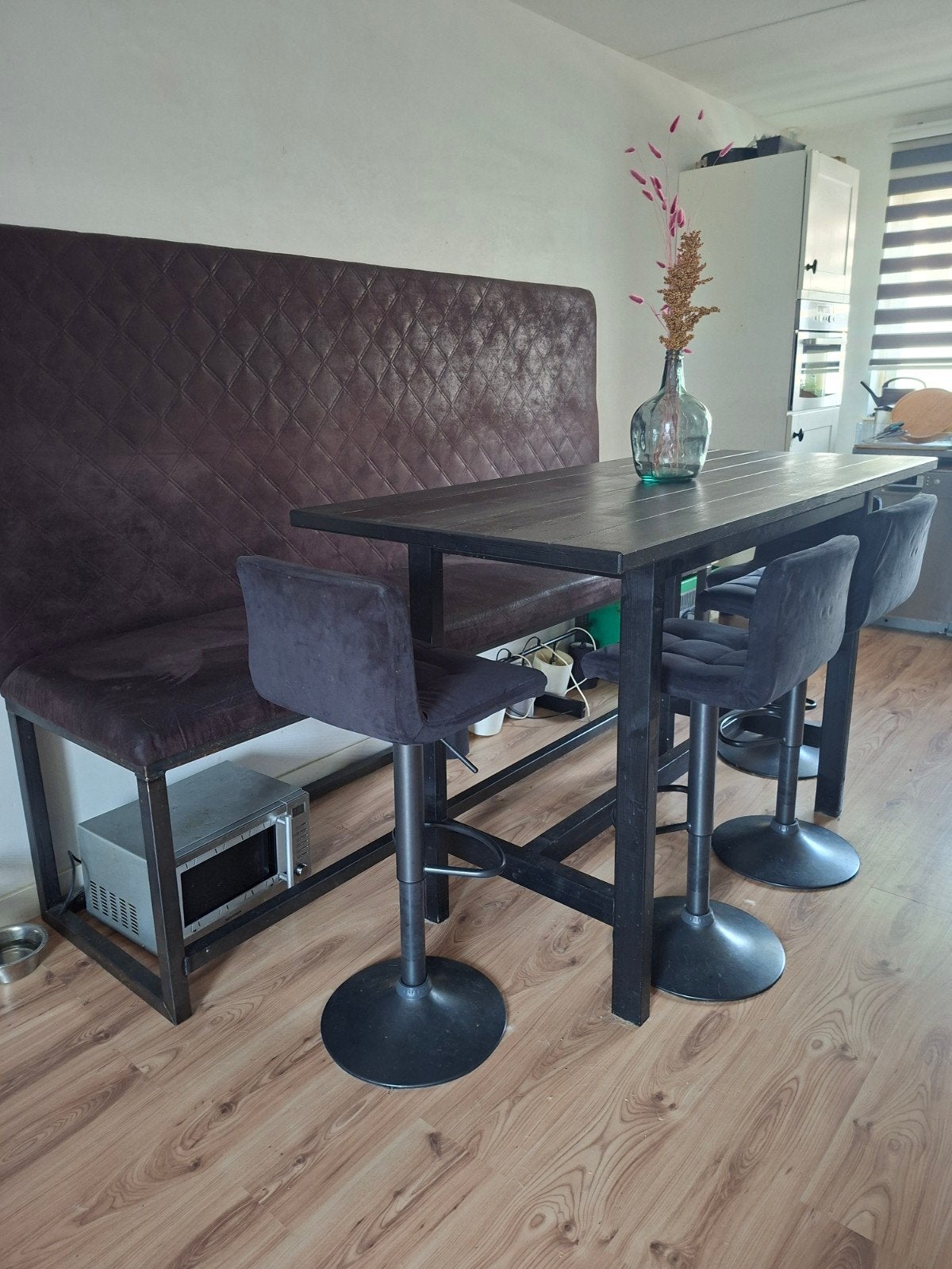 Hoge eettafelbank 240cm - Comfortabel en Stijlvol, Ophalen, Gebruikt, Stof, Modern industrieel