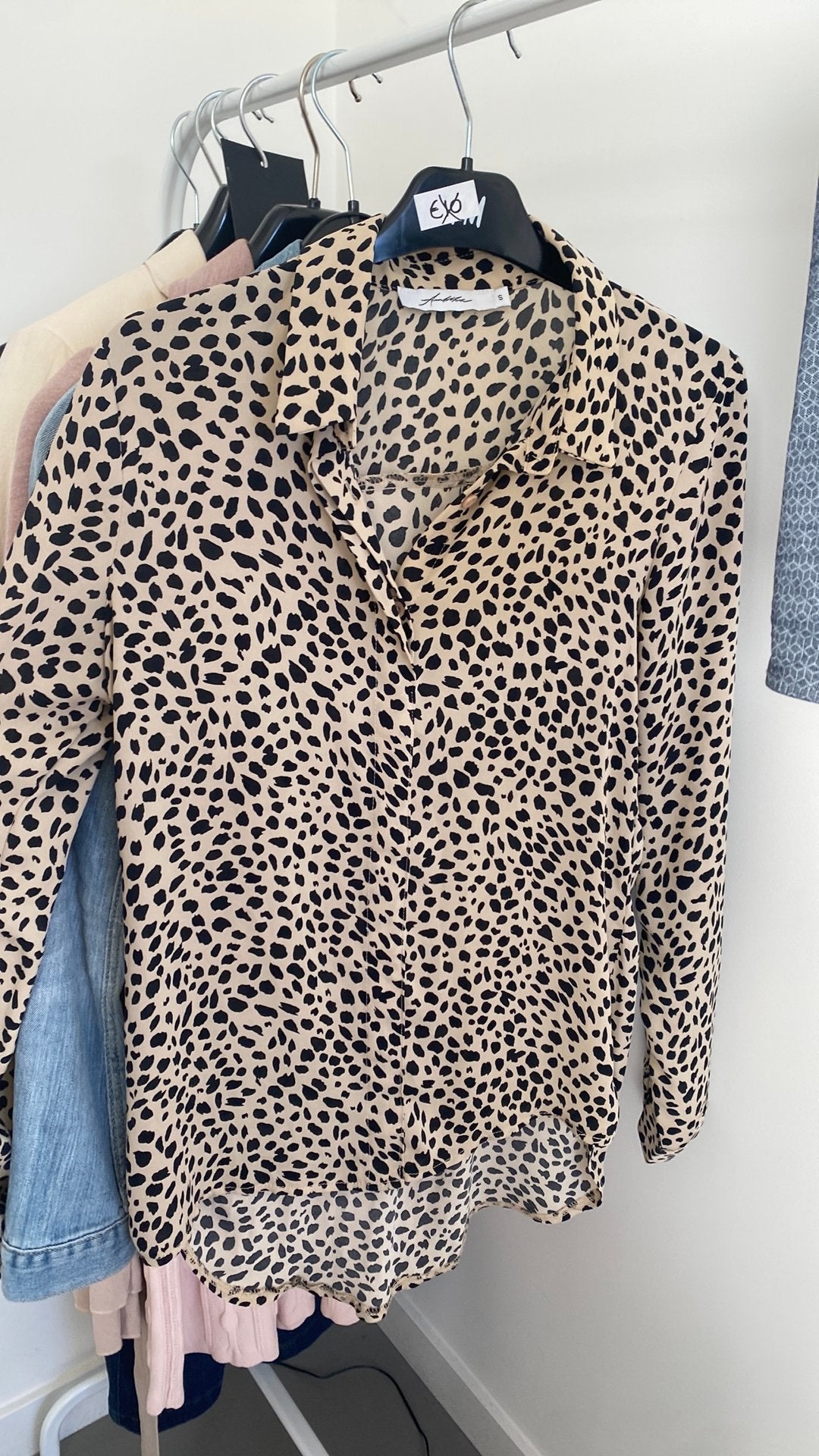 Blouse panter creme-zwart mt S/M, Ophalen