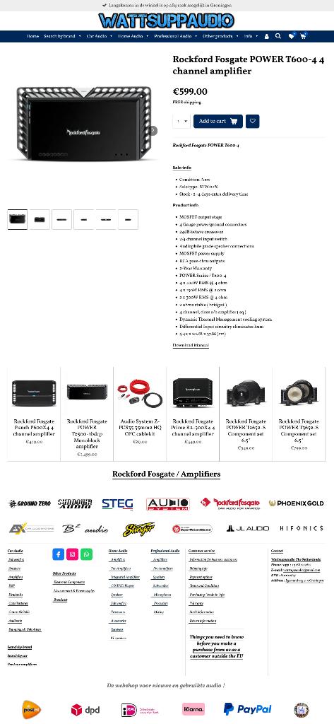 Rockford Fosgate POWER T600-4 4 kanaals versterker, Auto diversen, Autospeakers, Audio Design, Nieuw, Am Breilingsweg 3, 76709 Kronau, Duitsland