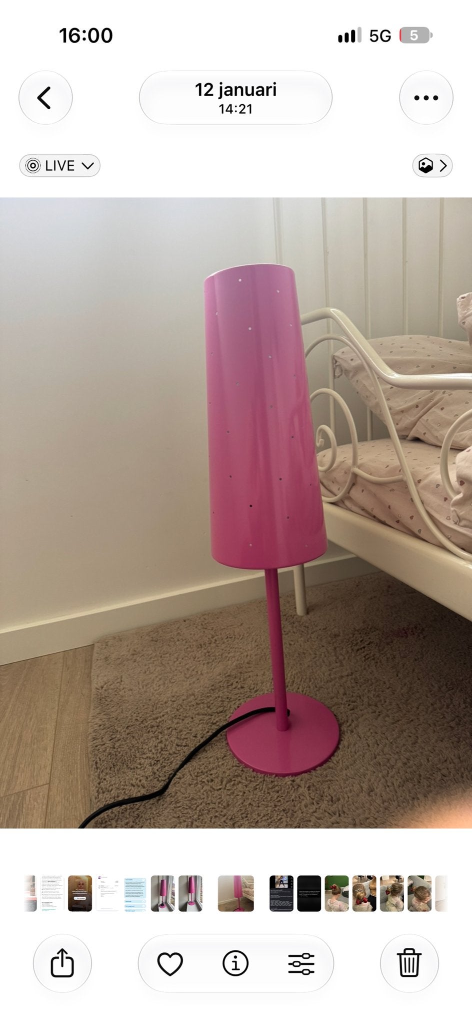 IKEA tafellamp roze met aan/uit-knop, Ophalen, Met schakelaar, Zo goed als nieuw, IKEA