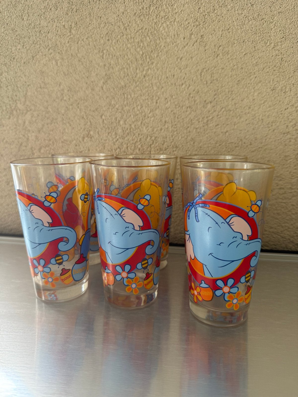 6 originele Disney glazen - Winnie de Poeh en Dumbo, Verzamelen, Ophalen, Bambi of Dumbo, Zo goed als nieuw, Servies