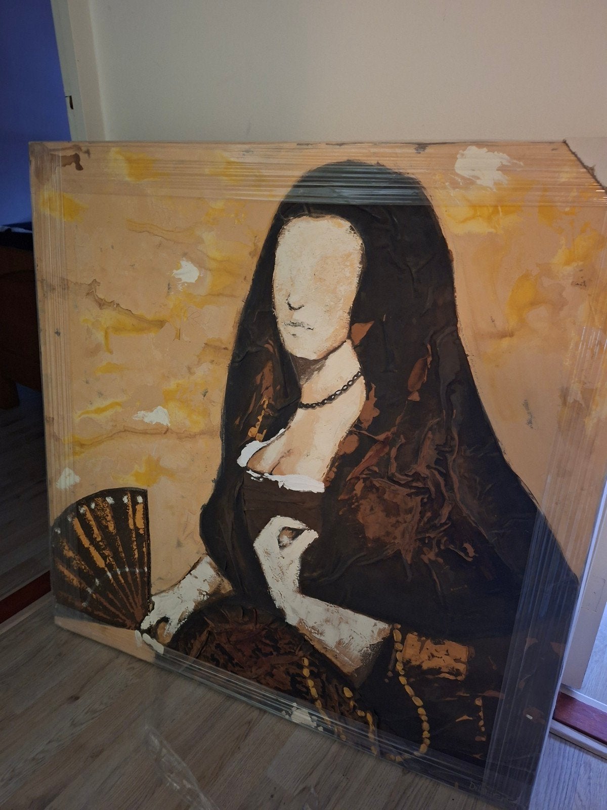Middeleeuws schilderij op canvas - 100x100 cm, Antiek en Kunst, Ophalen, Doek, Portret of Personen, Olieverf