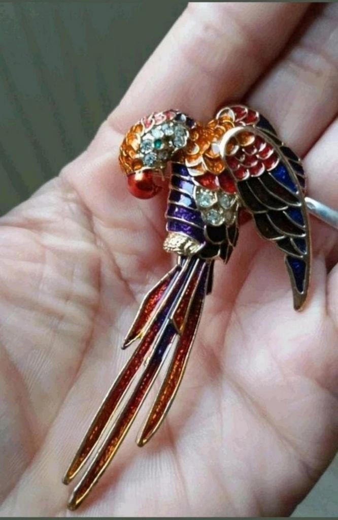 Vintage broche cloisonne papagaai, Ophalen of Verzenden, Zo goed als nieuw, Overige materialen