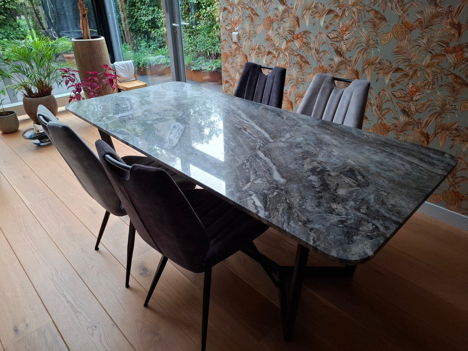 De Bommel Eettafel Stoelen velvet - Set van 4, Ophalen, Gebruikt, Metaal, Vier