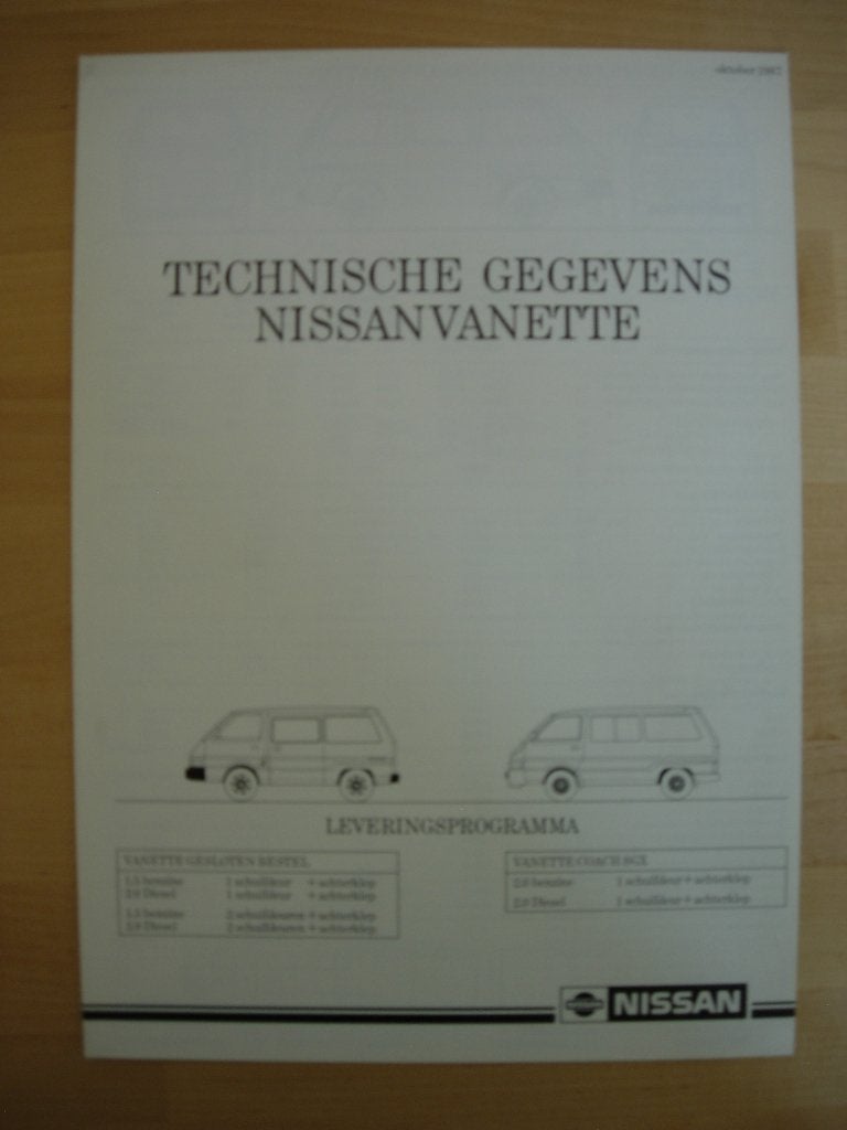 Nissan Vanette Brochure 1987, Ophalen of Verzenden, Zo goed als nieuw, Nissan, NISSAN