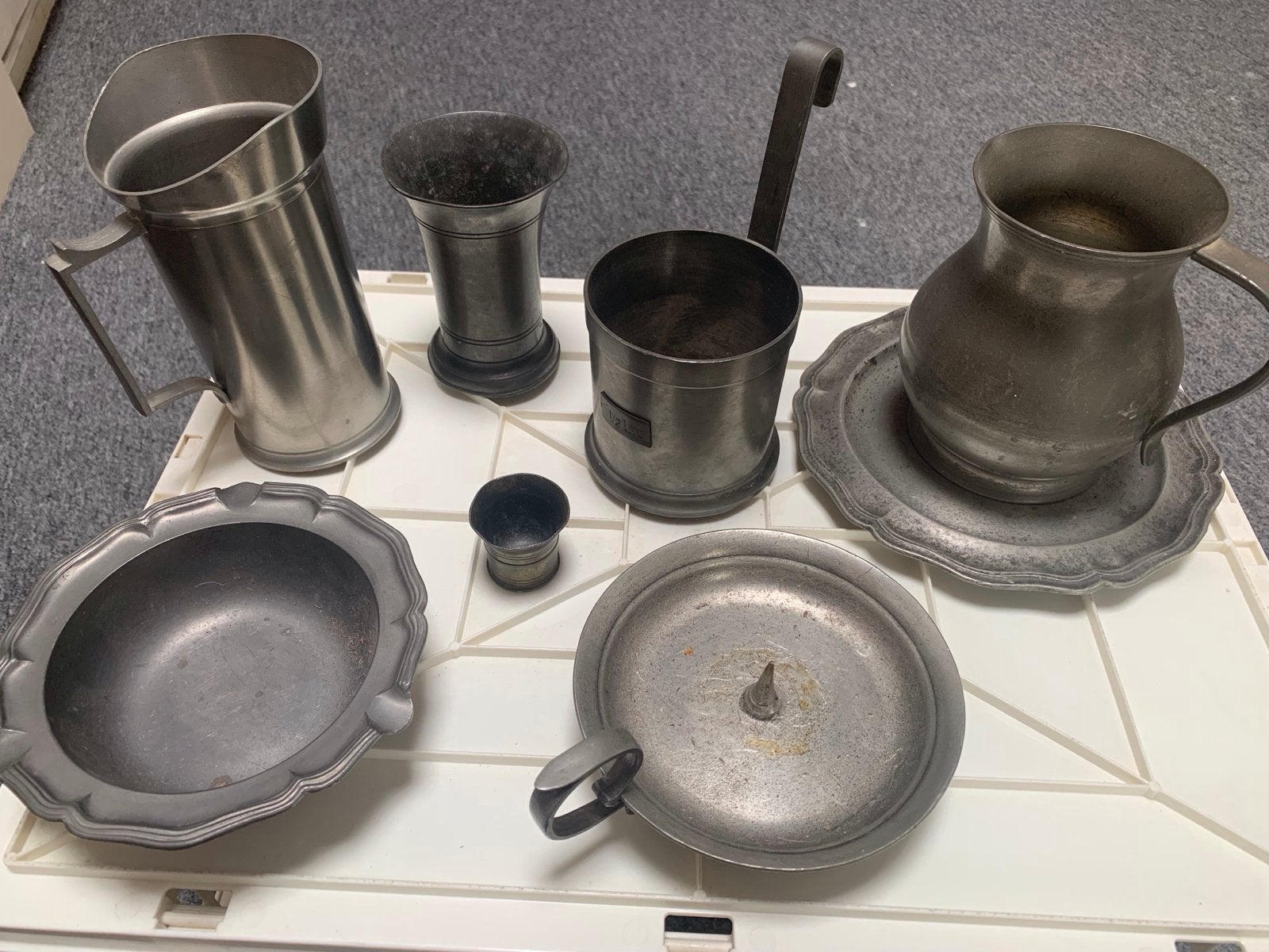Collectie tinnen kannetjes, schoteltjes en diversen, Ophalen of Verzenden