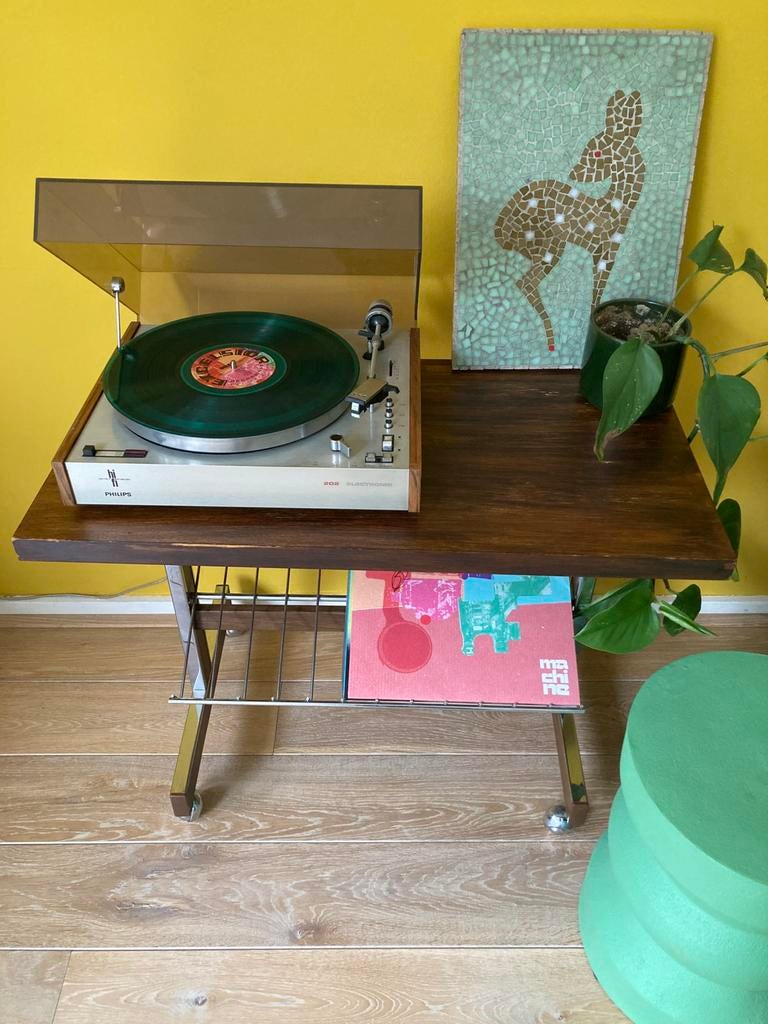 Vintage roltafel met lectuurrek, Gebruikt, Vintage mid century retro 70s, 75 cm of meer, Rechthoekig
