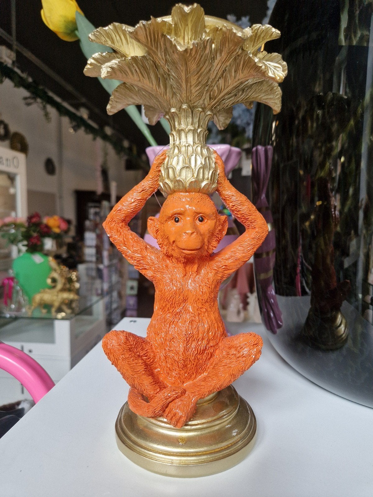 Kandelaar aap oranje goud nieuw, Nieuw, Ophalen of Verzenden, X, Kandelaar