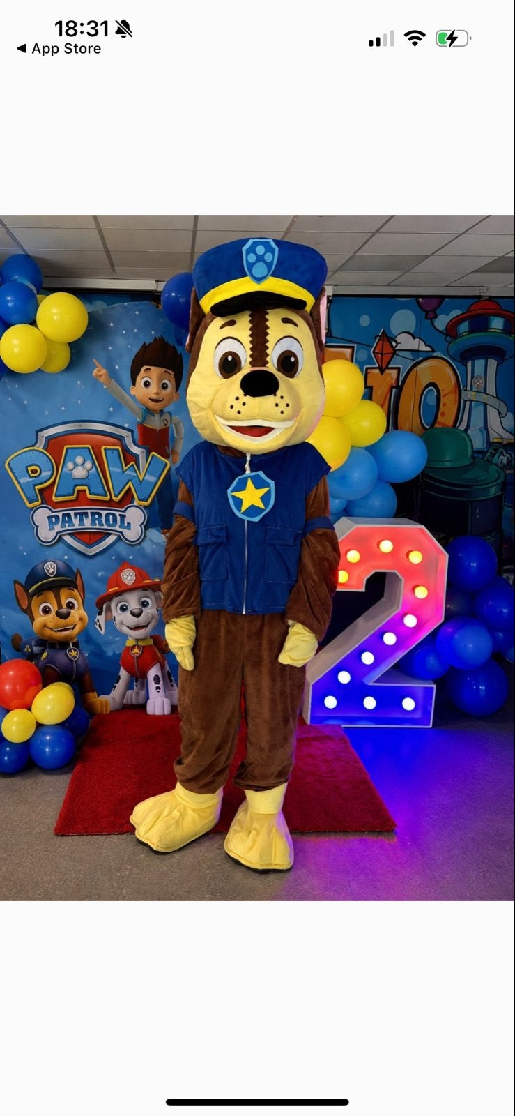 Mascotte Paw Patrol Chase, Ophalen of Verzenden, Zo goed als nieuw, Kostuum, Verjaardag