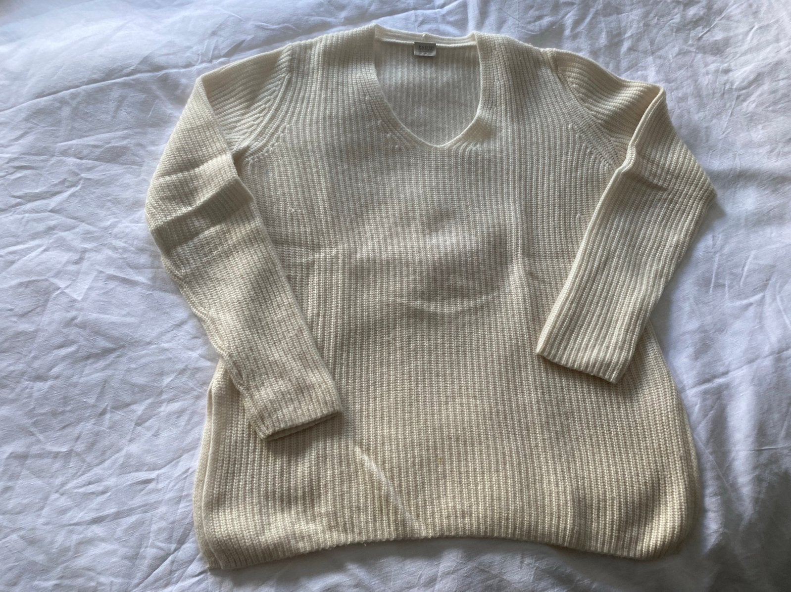 Pauw ecru kleurige v hals trui wol met cashmere, Ophalen, Gedragen, Maat 38/40 (M), Overige kleuren