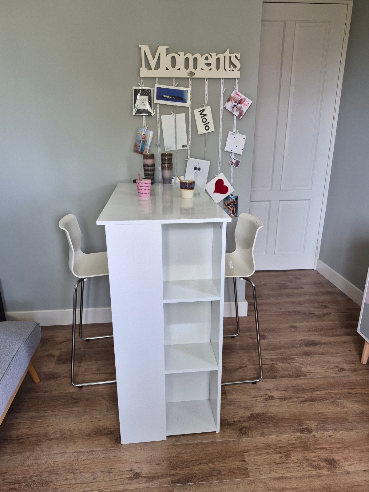 Bartafel hoge tafel met 2 barkrukken wit, Ophalen