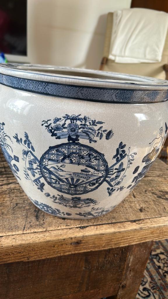 Antieke Chinese porseleinen bloempot blauw-wit, Antiek en Kunst, Ophalen