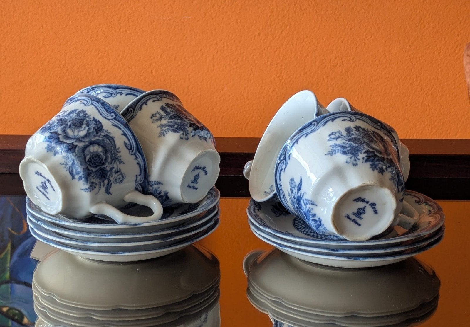 6 kopjes en 7 schotels van Blue Rose Fine China, Ophalen of Verzenden