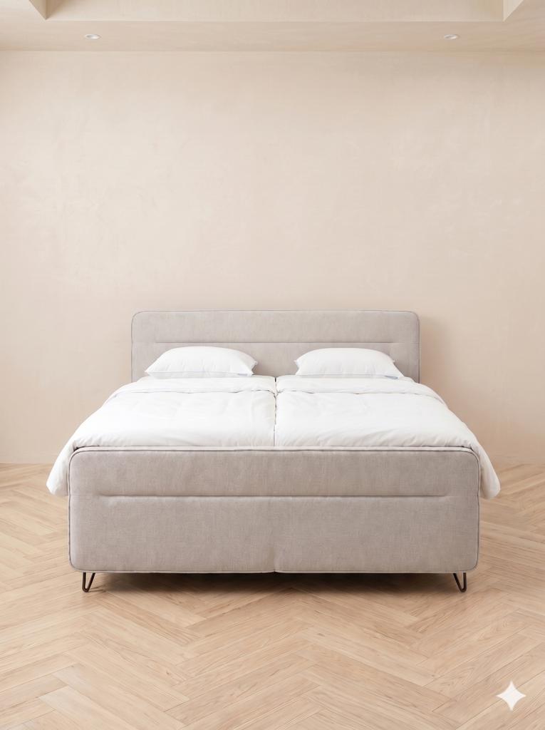 Luxe boxspring met hoofdbord + voetbord, Ophalen of Verzenden, 180 cm, 210 cm, Beige