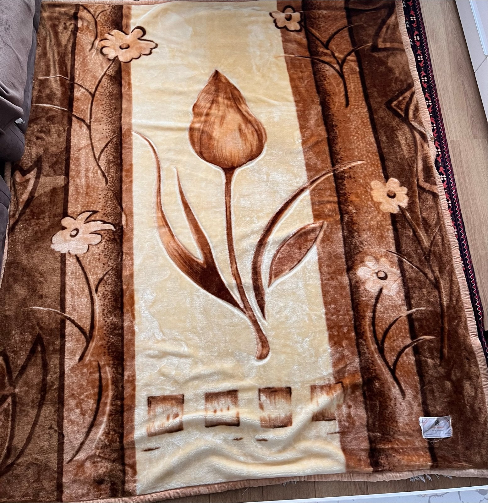 Ariana Super Soft Luxe Deken - Bruin/Beige Bloemenprint, Gebruikt, Meerkleurig, Tweepersoons, Ophalen of Verzenden