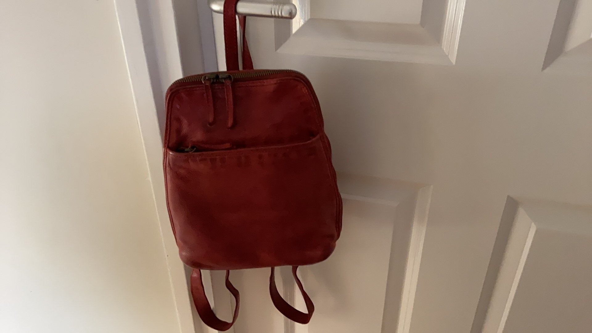 Leren rode rugtas, Sieraden, Tassen en Uiterlijk, Tassen | Damestassen, Ophalen of Verzenden, Zo goed als nieuw, Rood, Overige typen