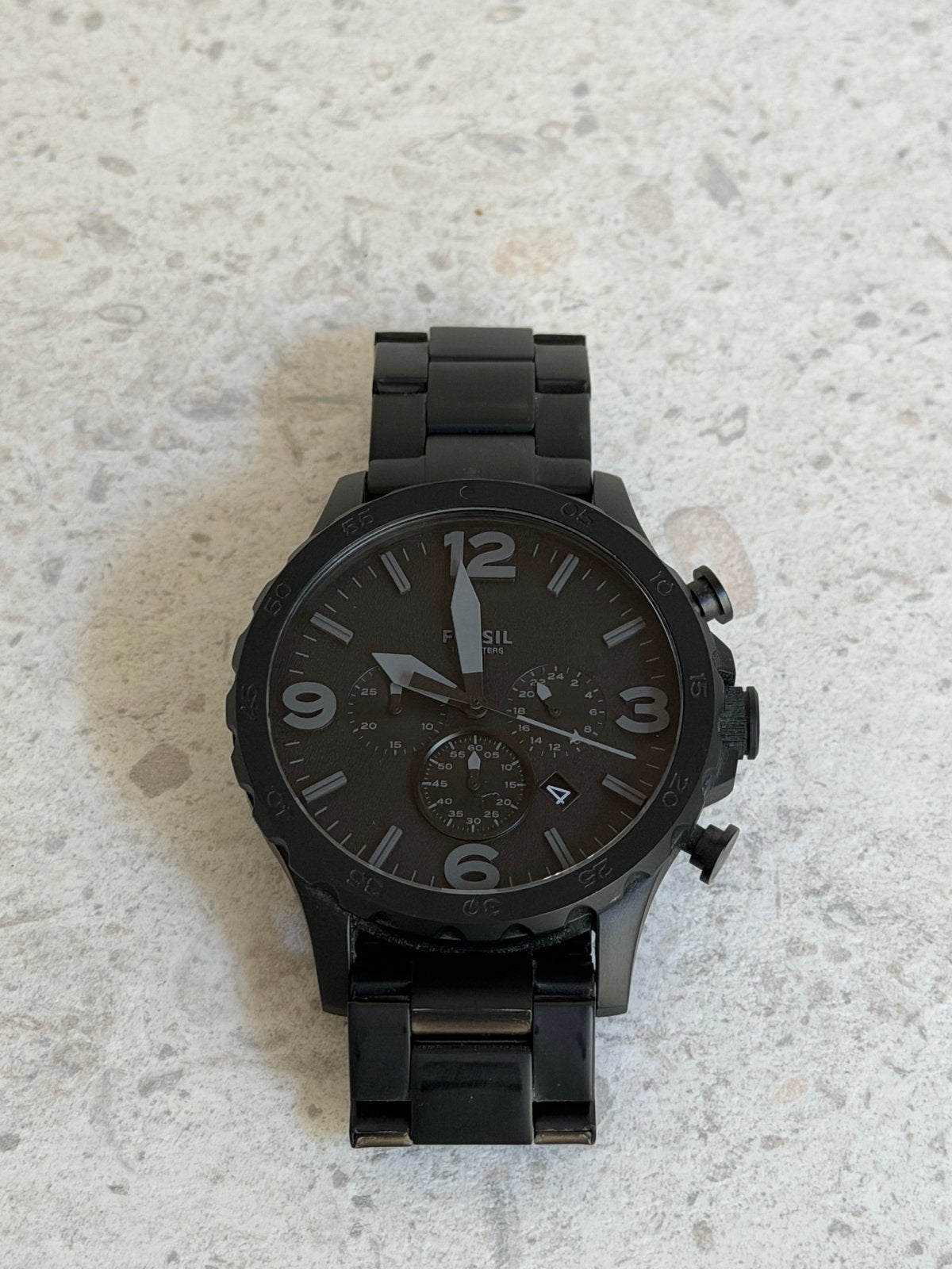 Fossil Nate JR1401 Herenhorloge 50 mm - Zwart, Overige merken, Staal, Verzenden, Polshorloge