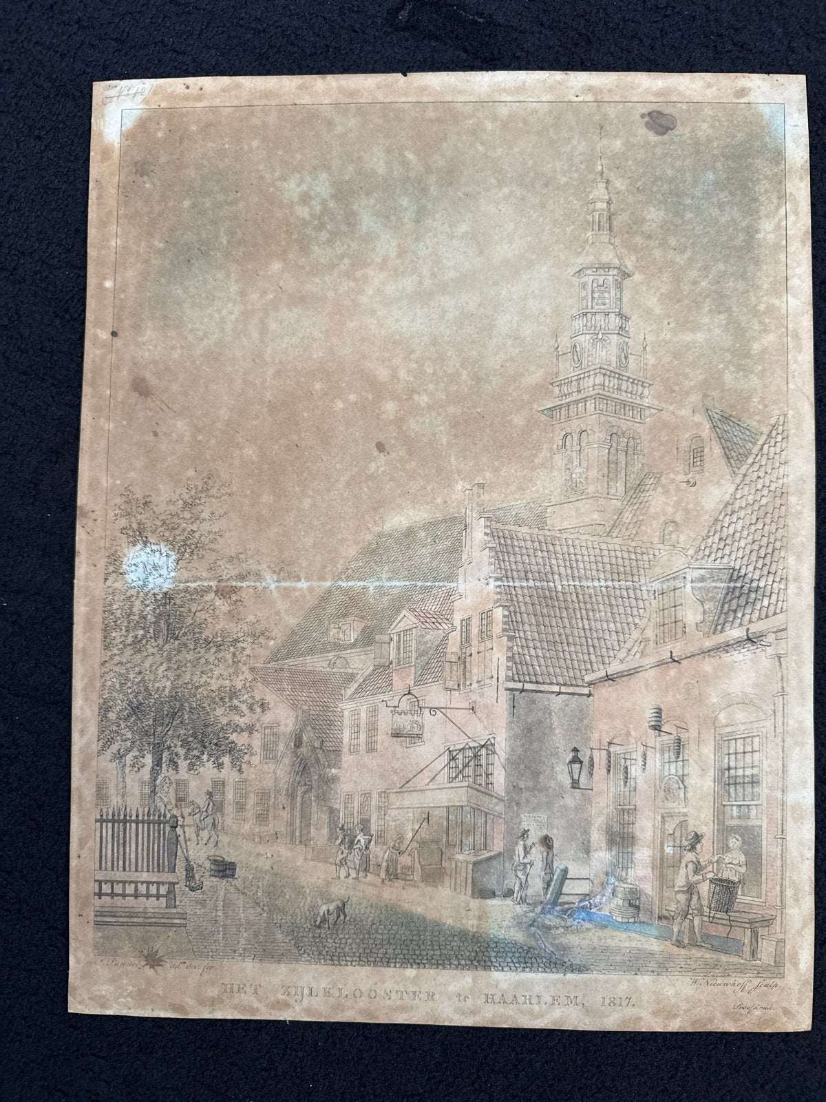 Het Zijl Klooster te Haarlem, 1817 - Stadsgezicht, Handgekleurd, 1800 - 1899, Ets, Stadsgezicht