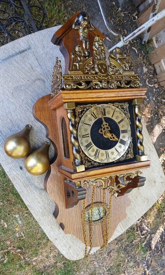 Antieke zaanse wandklok met gewichten, Antiek en Kunst, Ophalen of Verzenden