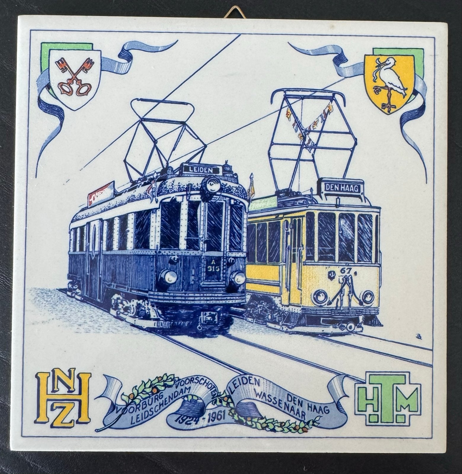 Delfts Blauw tegel: HTM en Blauwe Tram, Antiek en Kunst, Ophalen of Verzenden