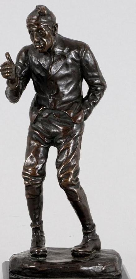 =bronzen beeld c a 1920==de opgeheven vinger==, Ophalen of Verzenden, Brons