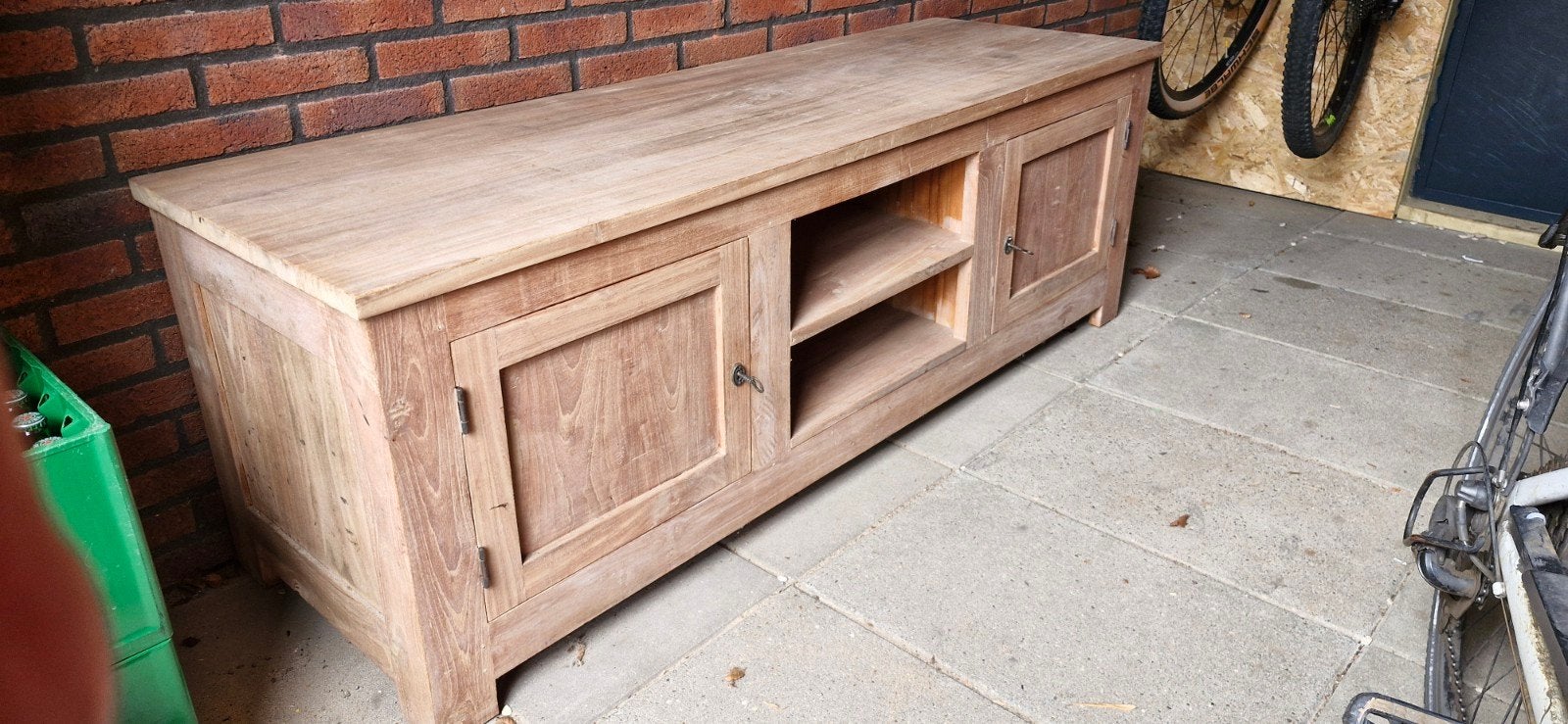 Massief Teakhouten TV Meubel Dressoir, Ophalen, Gebruikt, 150 tot 200 cm, Teakhout