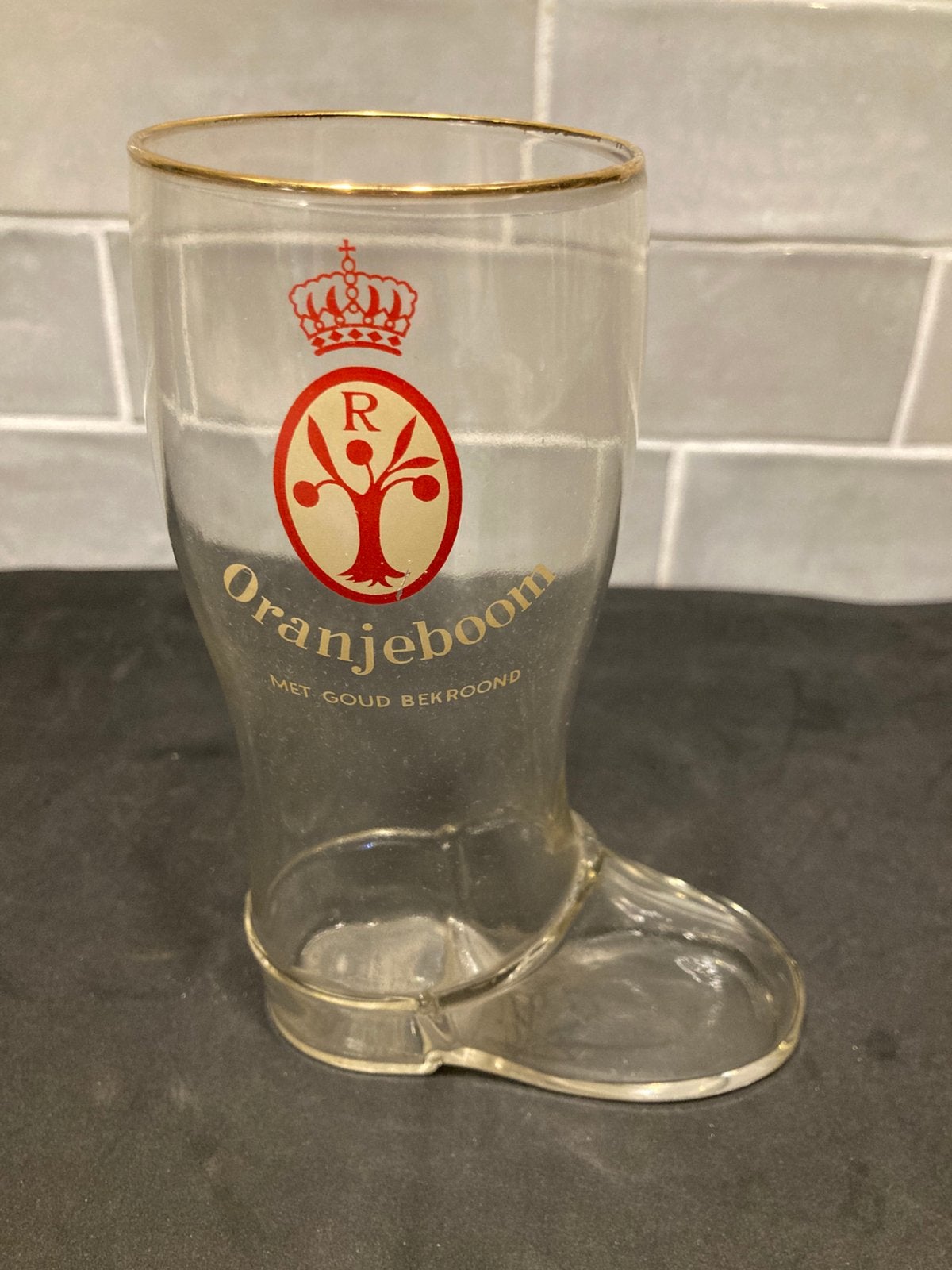 Vintage bierglas, laars, Oranjeboom (191124), Verzamelen, Glas en Borrelglaasjes, Ophalen of Verzenden, Gebruikt, Bierglas