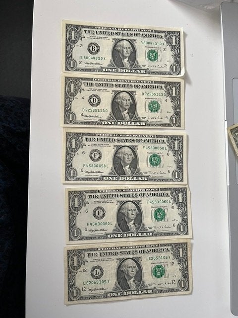 1 dollars USA 1995 - 5 stuks, Postzegels en Munten, Bankbiljetten | Amerika, Ophalen of Verzenden, Midden-Amerika, Setje