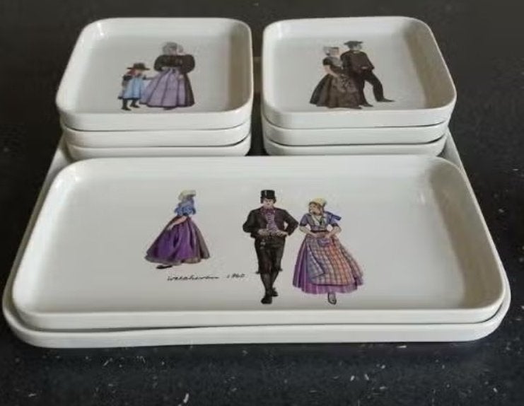 Villeroy en Boch klederdracht gebaksset 10- delig compleet, Huis en Inrichting, Keuken | Servies, Ophalen of Verzenden, Zo goed als nieuw