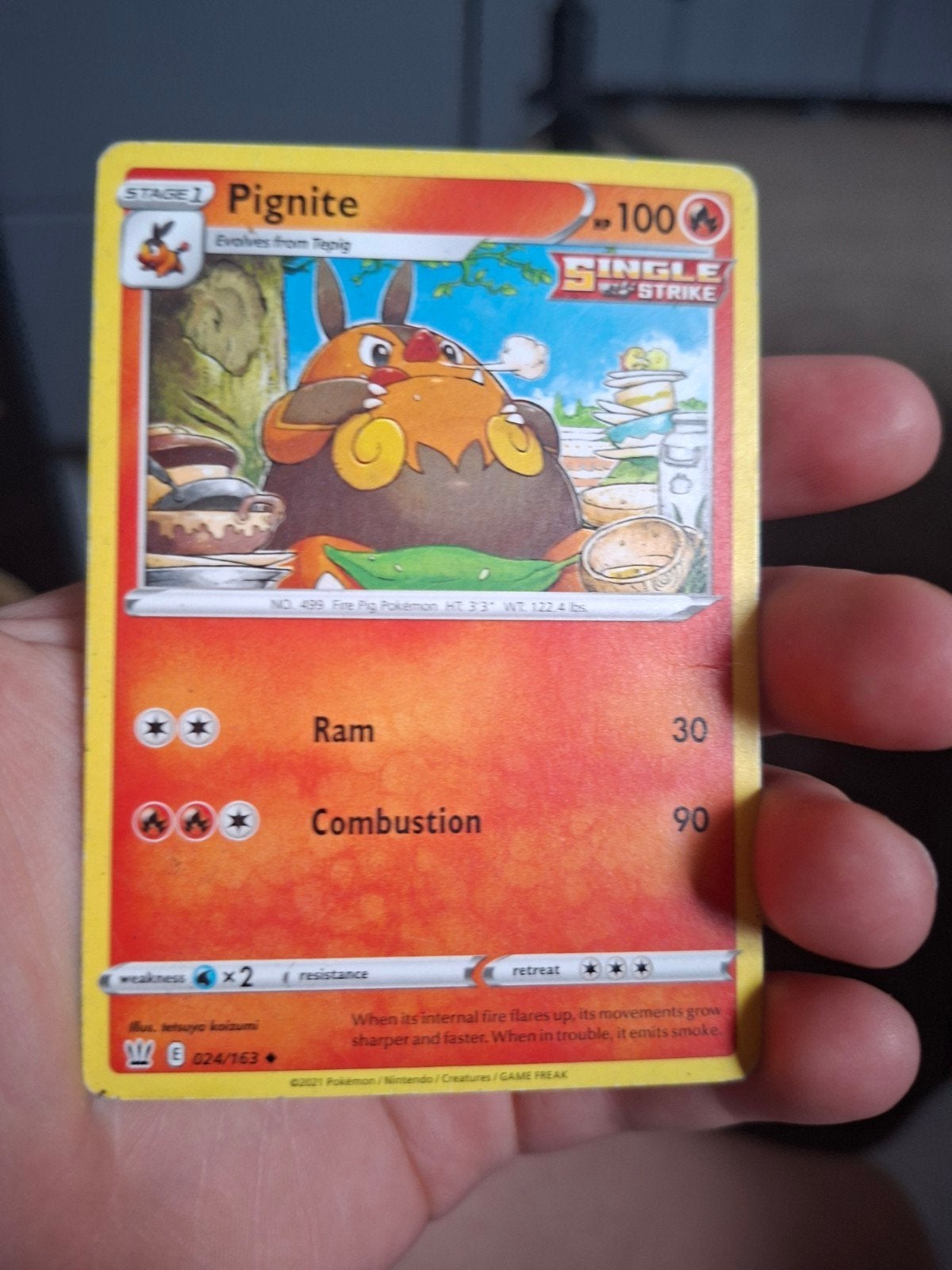 Pignite Pokémon kaart - 024/163 - Single Strike, Ophalen of Verzenden, Gebruikt, Losse kaart
