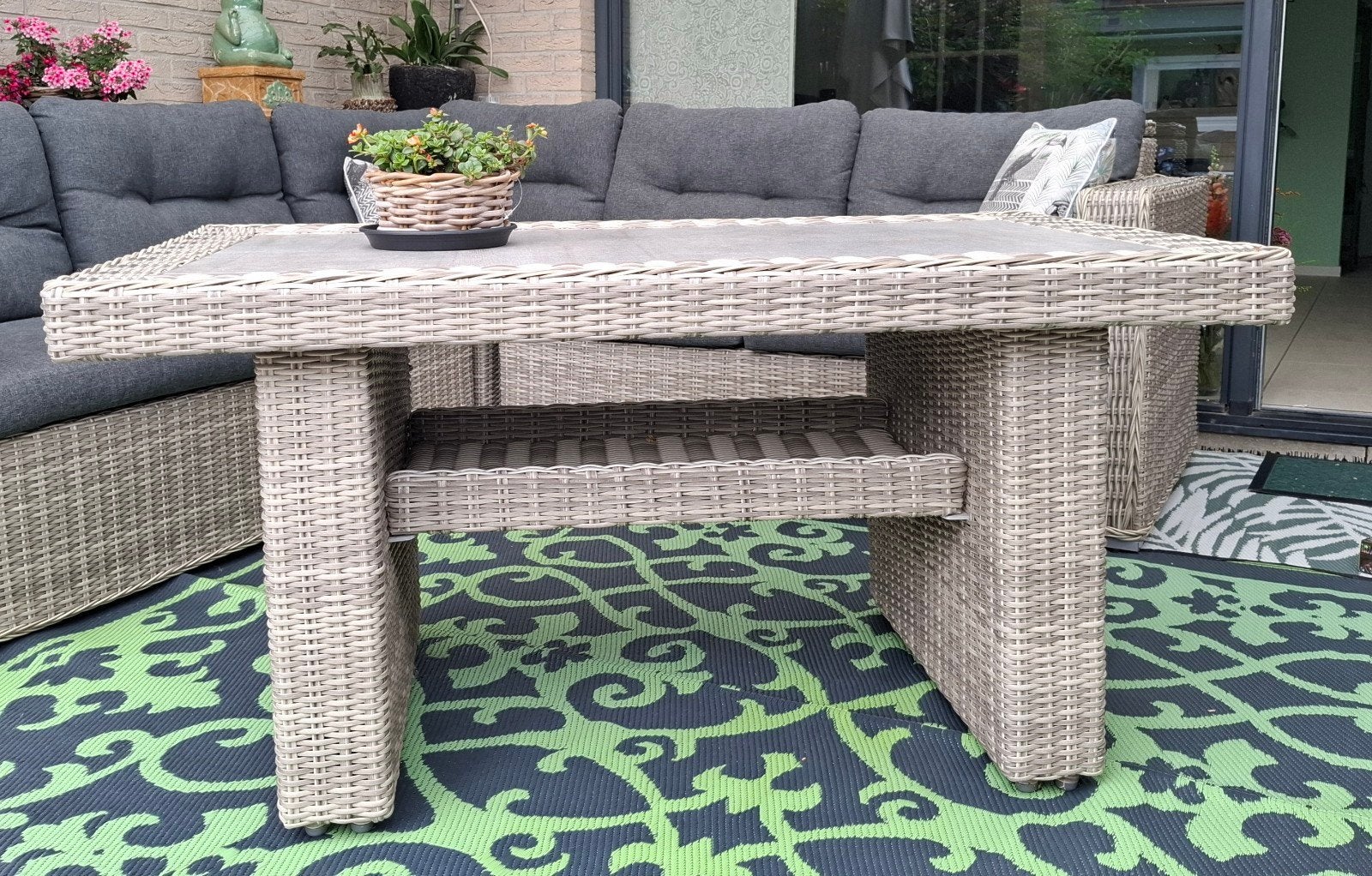 Wicker tuintafel, super netjes. - 140x80x70 cm, Ophalen, Zo goed als nieuw, Rechthoekig, Wicker