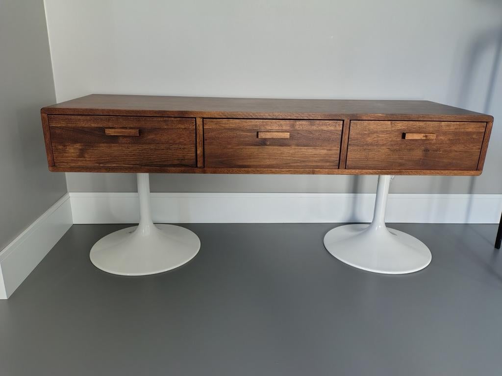 Retro mid century dressoir tulpvoet trompetvoet, Ophalen, Gebruikt, 100 tot 150 cm, 25 tot 50 cm