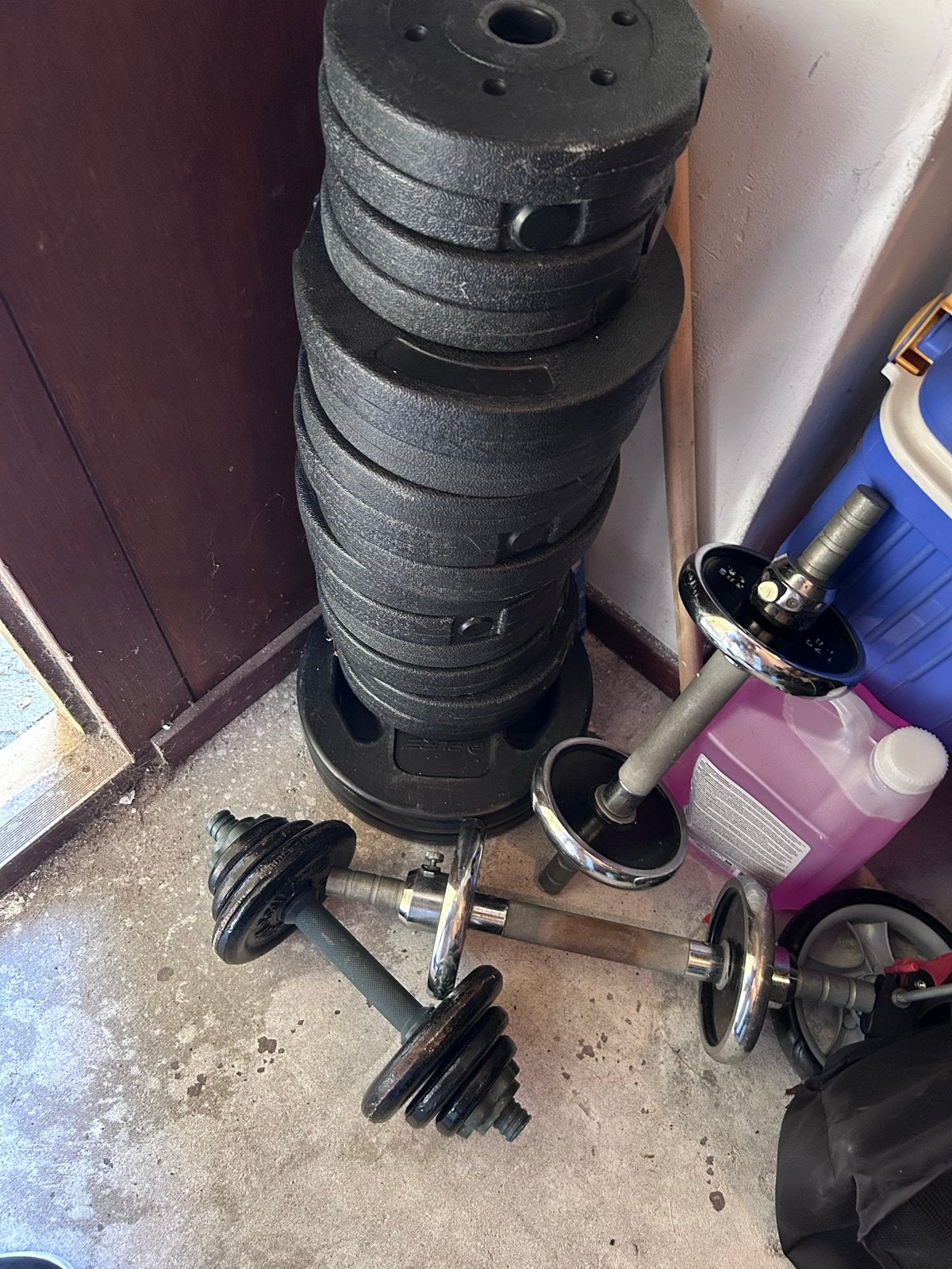 Halterset met verstelbare dumbbells – ca. 60 kg, Ophalen of Verzenden, Gebruikt, Armen, Halterset
