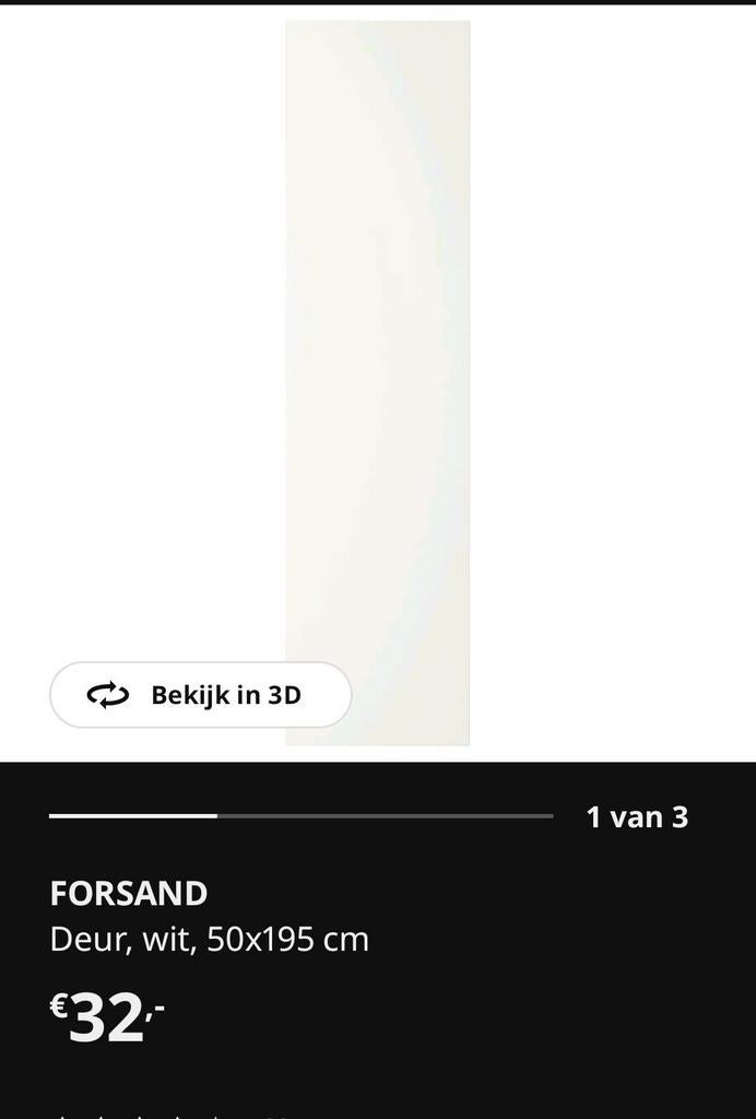 IKEA Forsand deur voor PAX kast, wit, 50x195 cm, Huis en Inrichting, Kasten | Kledingkasten, Ophalen