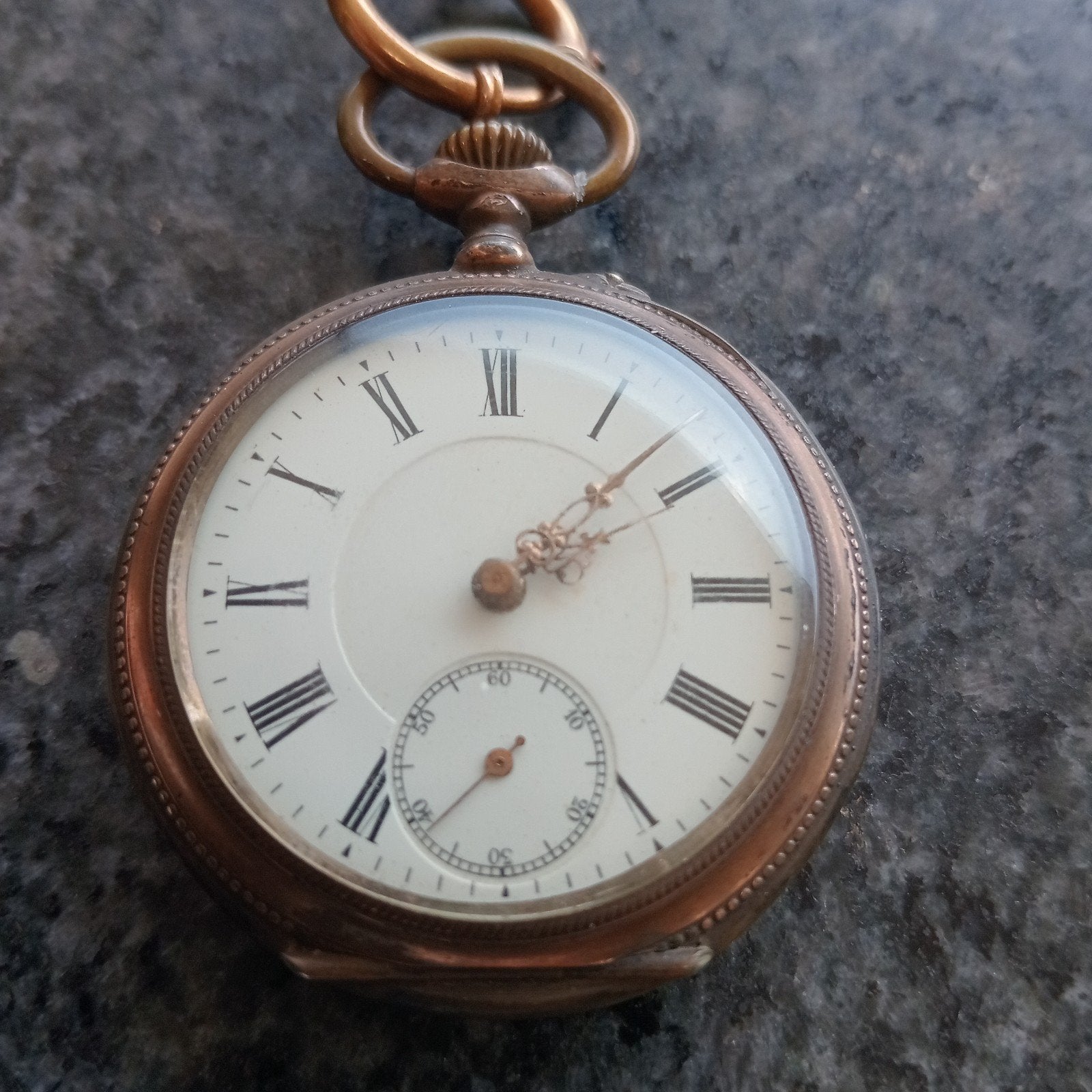 Antiek Zakhorloge met Ketting - Verguld en Gegraveerd, Overige merken, Overige materialen, Zakhorloge, Ophalen of Verzenden