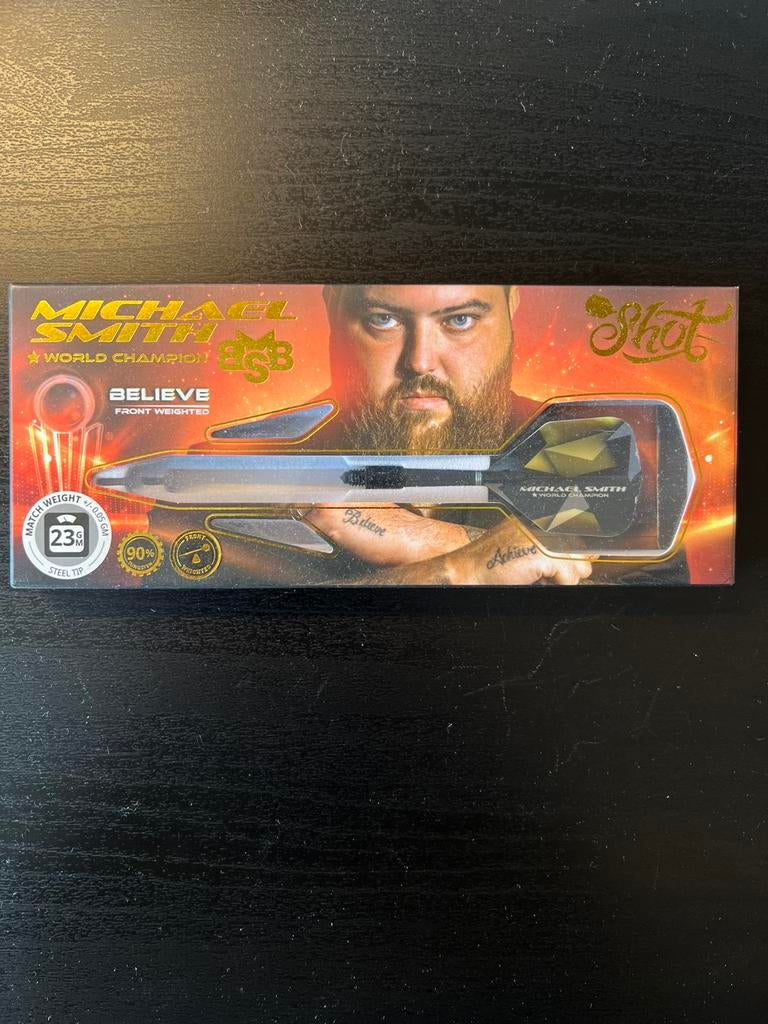 Michael smith shot believe 23 gram darts, Sport en Fitness, Darts, Ophalen, Zo goed als nieuw, Pijlen